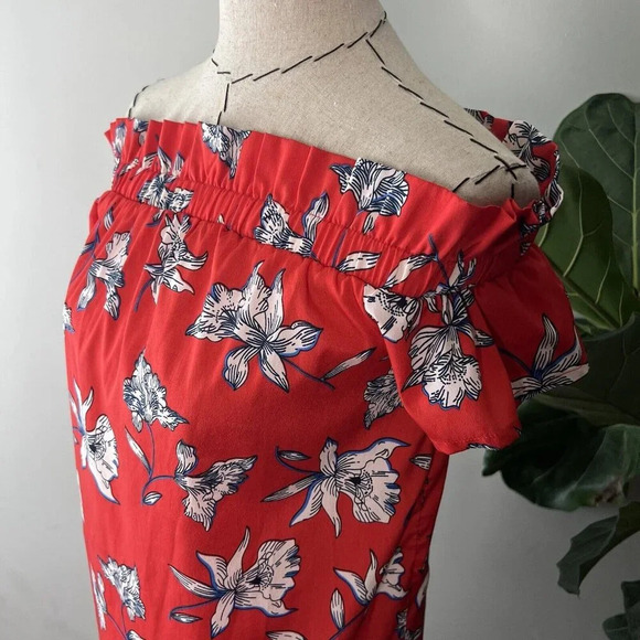 Atmosphere Red Satin Floral Mini Short Dress Off The Shoulder Sz 4 - Picture 4 of 6
